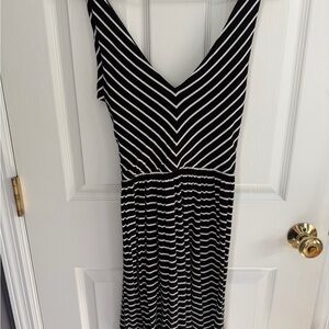 Loft Black & White Striped V-Neck Women's Dress